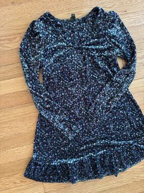 wild fable Black Floral Velvet Midi Dress